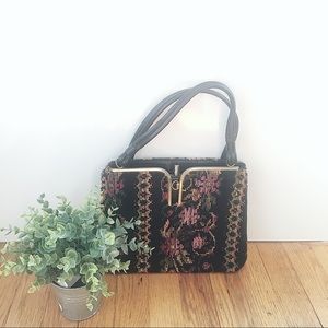 Vintage boho floral embroidered leather satchel